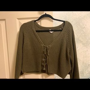 Cropped Lace Up Sweater